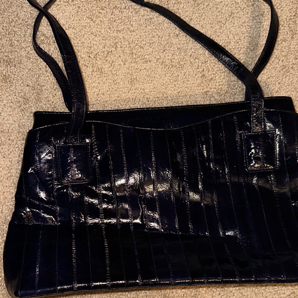 Elegant Navy Genuine Eel Skin Women's Shoulder Bag